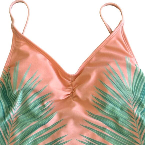 XHILARATION Peach Green Tropical Palm Tree Print One Piece Swimsuit Women's Sz M - Picture 3 of 13